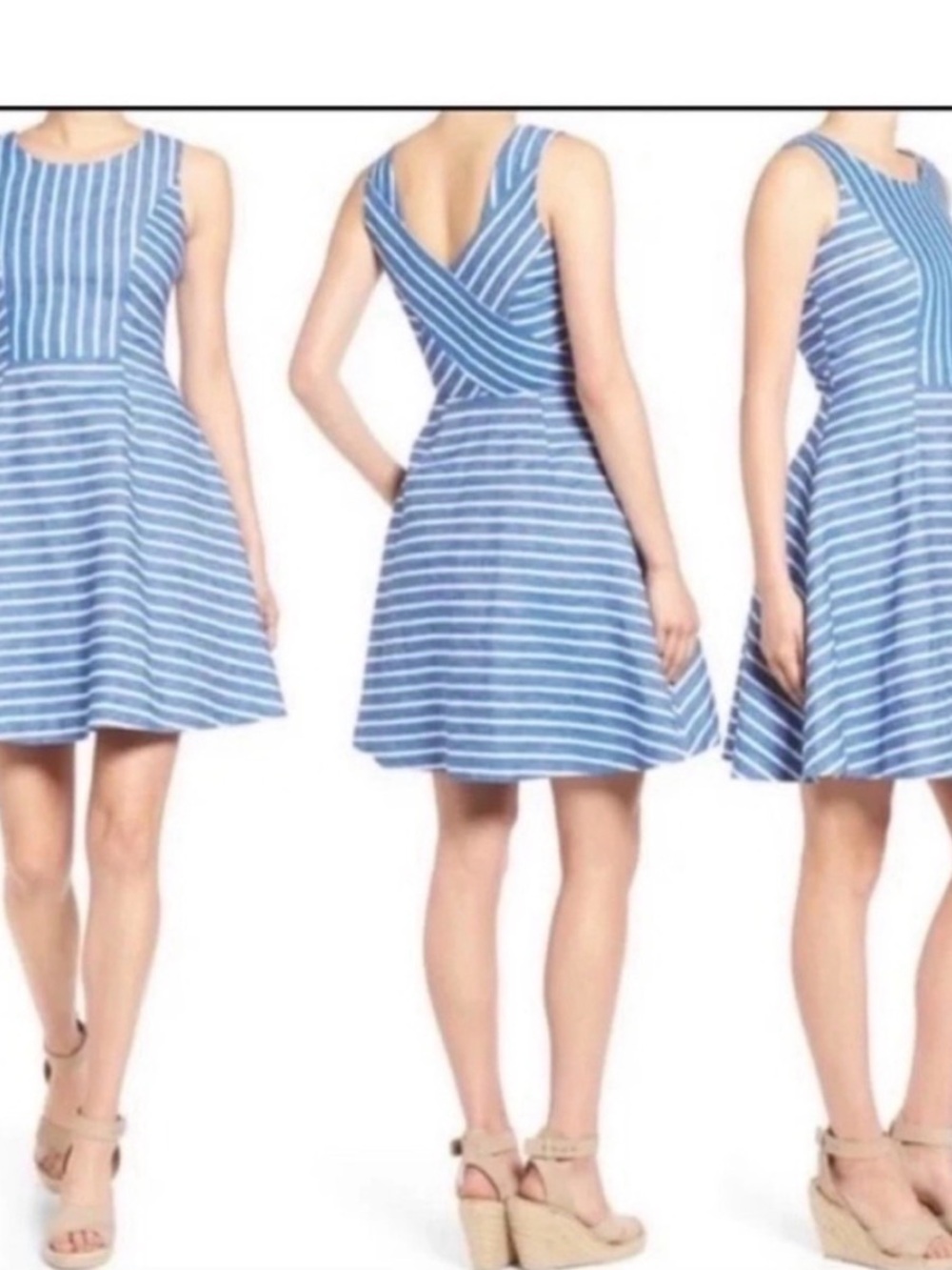 Vineyard Vines Blue and White Striped Cross-Back Fit & Flare Mini Dress